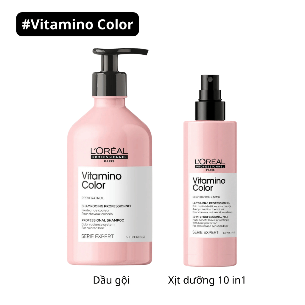 Dầu Gội & Xịt Dưỡng Tóc 10in1 Vitamino Color Bền Màu Nhuộm & Chống Nắng Cho Tóc Loreal Professionel 