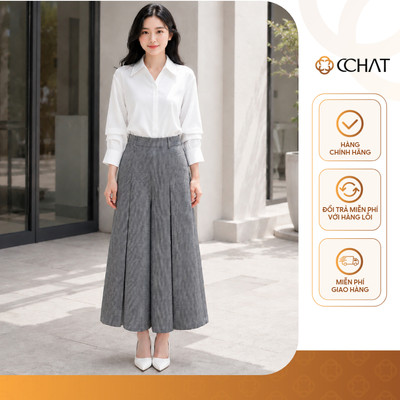 Quần Ống Rộng 𝐂𝐂𝐇𝐀𝐓 Dáng Suông Giả Váy Họa Tiết Xếp Ly Chất Liệu Tuytsi Cao Cấp 16QDS2063XT