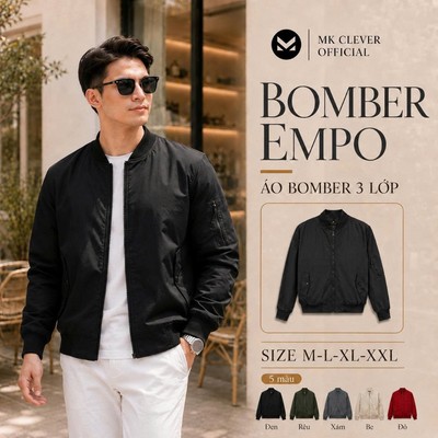 Áo khoác Bomber Nam thu đông Empo MK CLEVER Chất liệu vải gió, trượt nước, chống UV, dáng tiêu chuẩn lên phom đẹp