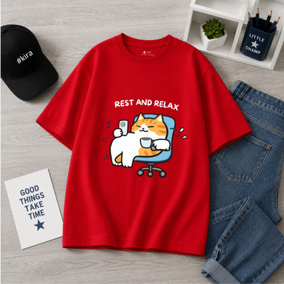 Áo thun nam nữ Mèo Rest and relax Kira mặc chất liệu thun cotton mềm mát  size từ 15-82kg Loza GD3722