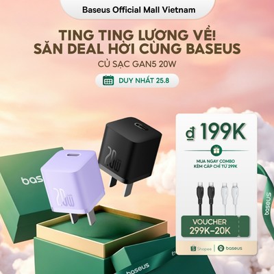 Baseus Củ Sạc Bộ Cáp Nhanh PD 20W GaN 5 Sạc điện cho Không Nóng Máy An Toàn Ổn Định