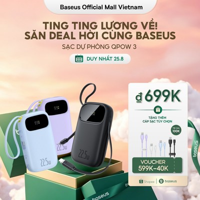 [CCC-MỚI VỀ] Sạc dự phòng Baseus Qpow3 20000mAh/10000mAh PD22.5W Màn Số LED Cáp Kép Sạc Nhanh 2 Thiết Bị