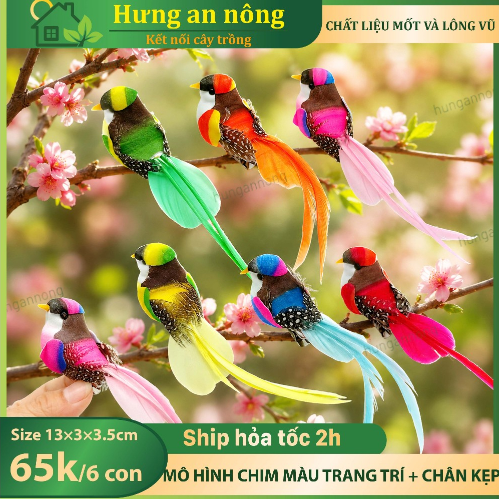 TT2626 - Combo 6 chim mốp xốp lông vũ trang trí nhiều màu 14cm decor chậu cây bonsai tiểu cảnh