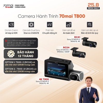 Camera Hành Trình 70mai 4K T800 Ghi Hình 3 Kênh Trước Sau Và Trong Xe