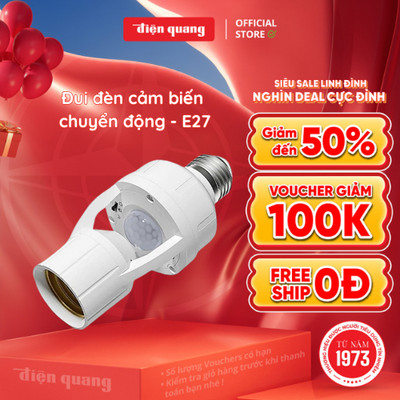 Đui đèn/ Chuôi đèn xoáy cảm biến chuyển động CĐCB01 Điện Quang, tự bật tắt, tiết kiệm điện (E27, hồng ngoại, max 60W)