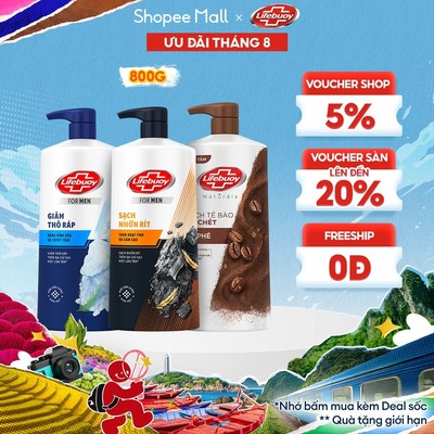 Sữa Tắm Lifebuoy 800gr Detox Và Sạch Sâu Khỏi Bụi Mịn Pm2.5 Detox 100% Từ Thiên Nhiên Diệt Khuẩn