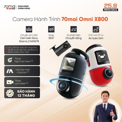 Camera Hành Trình 70mai 4K Omni X800 Công Nghệ AI 2.0 Wifi6 5GHz Thẻ Nhớ 70mai 128GB