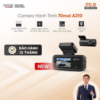Camera hành trình 70mai A210 Thiết kế tối giản,Tích hợp GPS, Ghi hình đêm sắc nét với khẩu độ F1.6,