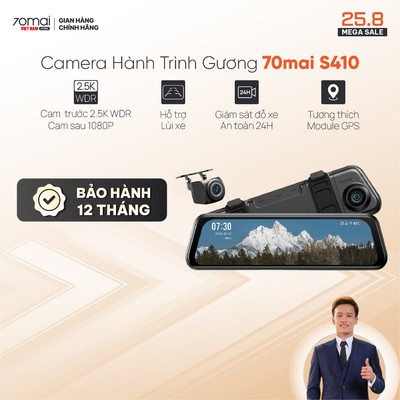 Camera hành trình 70mai S410 Dạng Gương 2.5K Đồng Bộ Dữ Liệu, Theo Dõi Hành Trình, Lưu Lại Bằng Chứng Với Module GPS Rời