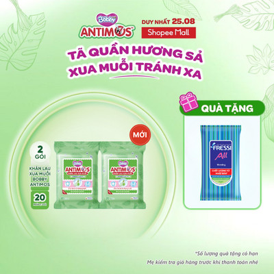 [V] - [MỚI] Bộ 2 gói khăn lau xua muỗi Bobby Antimos 20 miếng