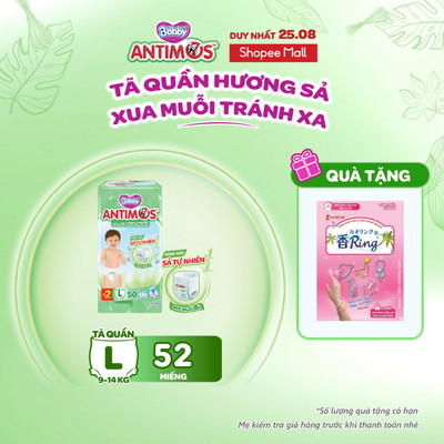 [MỚI] Tã Quần Xua Muỗi Bobby Antimos – Hàng rào Sả tự nhiên Bye Muỗi 8H - M52/L50+2/XL48+4/XXL46+6