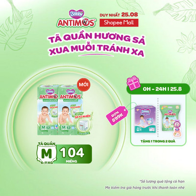 [MỚI] Combo 2 tã Quần Xua Muỗi Bobby Antimos – Hàng rào Sả tự nhiên Bye Muỗi 8H - M52/L50+2/XL48+4/XXL46+6