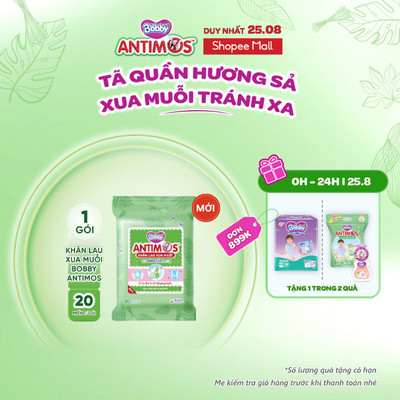 [MỚI] Khăn lau xua muỗi Bobby Antimos 20 miếng