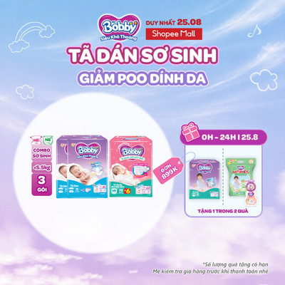 [TẶNG MIẾNG NGẪU NHIÊN] Combo sơ sinh gồm 02 gói Tã dán Bobby NB70 miếng và 01 gói Tã quần mở một bên NB70+6 miếng