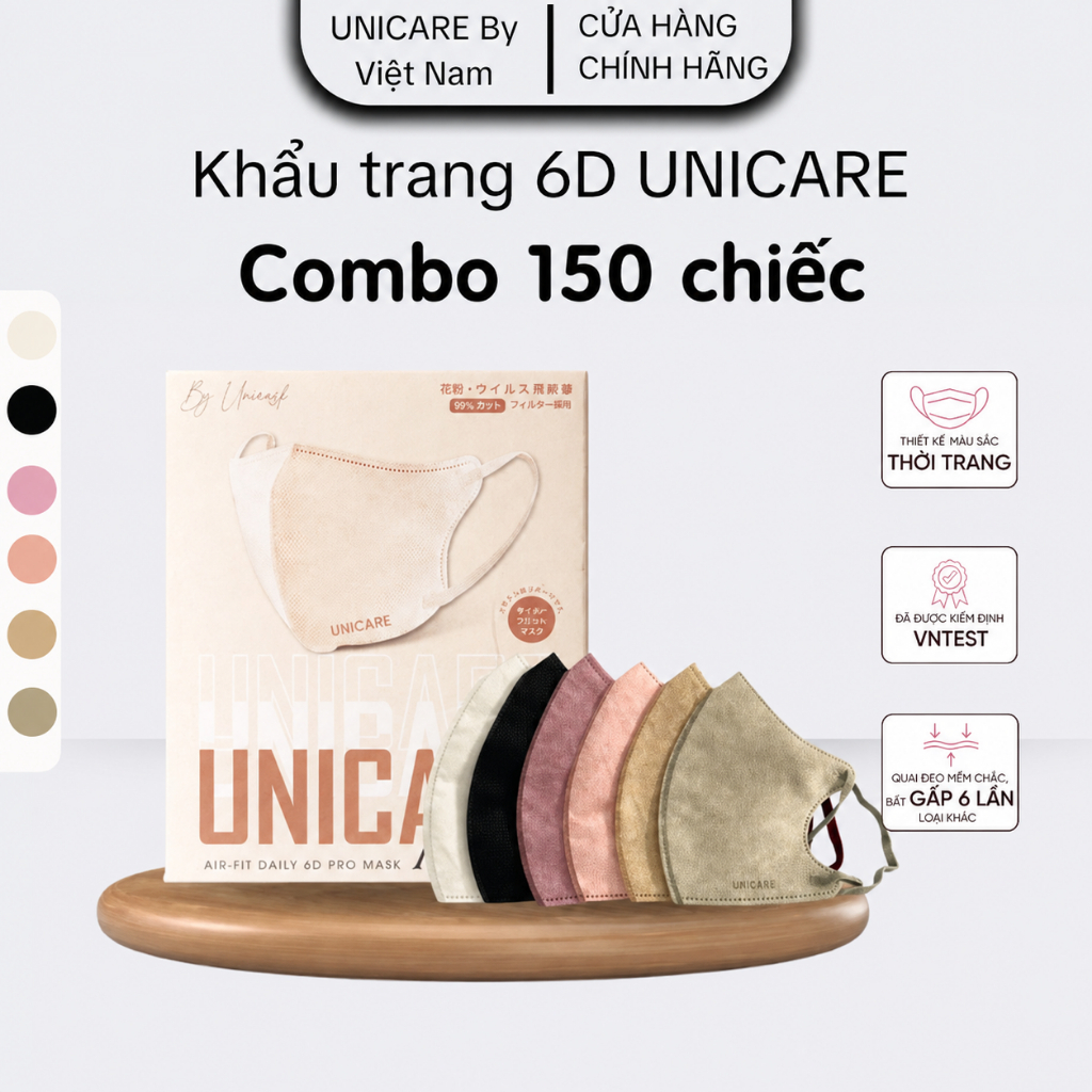 [LIVE KOC] UNICARE 150c Khẩu Trang 6D Pro Mask Chính Hãng 3 Lớp Kháng Khuẩn 6 Màu Thời Trang