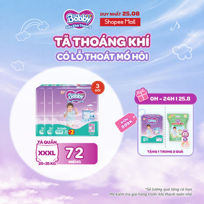 Combo 03 gói tã quần Bobby Siêu Khô Thoáng - 100% Thoáng Khí Jumbo S46/M42/L36/XL32/XXL28/3XL24