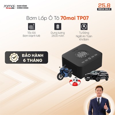 Bơm đa năng điện tử không dây 70mai TP07,bơm bóng, bơm lốp ôtô, xe máy, xe đạp.. an toàn, màn hình kĩ thuật số