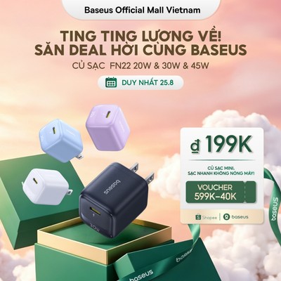 Củ Sạc Nhanh Baseus EnerFill FN22 20W & 30W & 45W GaN USB-C PD 3.0 – Nhỏ Hơn 30%, Sạc Nhanh Gấp 176% Vẫn Mát Lạnh