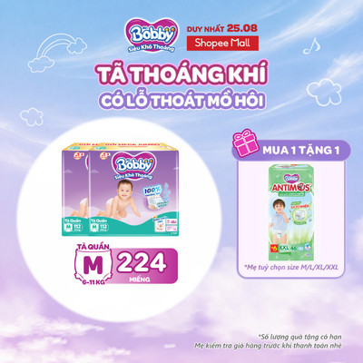 [TẶNG MIẾNG NGẪU NHIÊN] Combo 02 tã quần Bobby Khô Thoáng - 100% Thoáng Khí Mega Jumbo M112/L96/XL84/XXL76