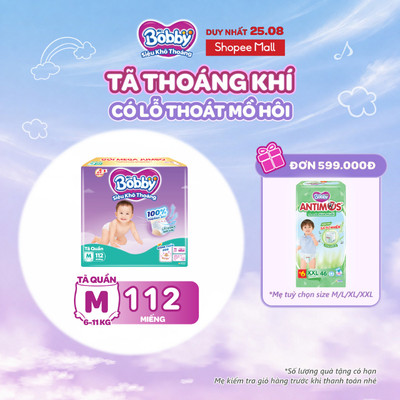 [TẶNG MIẾNG NGẪU NHIÊN] Tã quần Bobby Khô Thoáng - 100% Thoáng Khí Mega Jumbo  M112/L96/XL84/XXL76