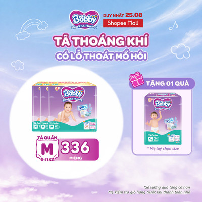[TẶNG MIẾNG NGẪU NHIÊN] Combo 3 tã quần Bobby Siêu Khô Thoáng - 100% Thoáng Khí Mega Jumbo M112/L96/XL84/XXL76