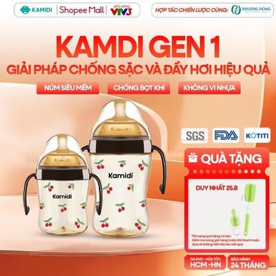 Bình Sữa Kamidi Chất Liệu PPSU Bình sữa Chống Sặc Và Đầy Hơi Cho Bé Họa Tiết Cherry Dung Tích 210ml/300ml