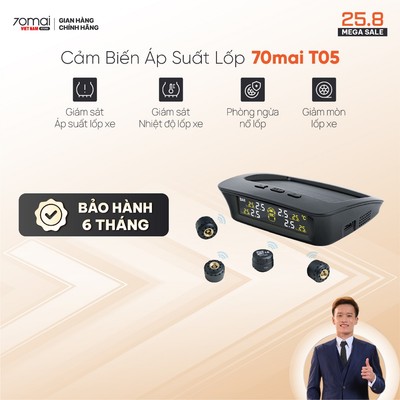 Cảm Biến Áp Suất Lốp Ô Tô 70mai T05 Van Ngoài – Cảm biến không dây, Hiển thị áp suất & Nhiệt độ, Cảnh báo an toàn