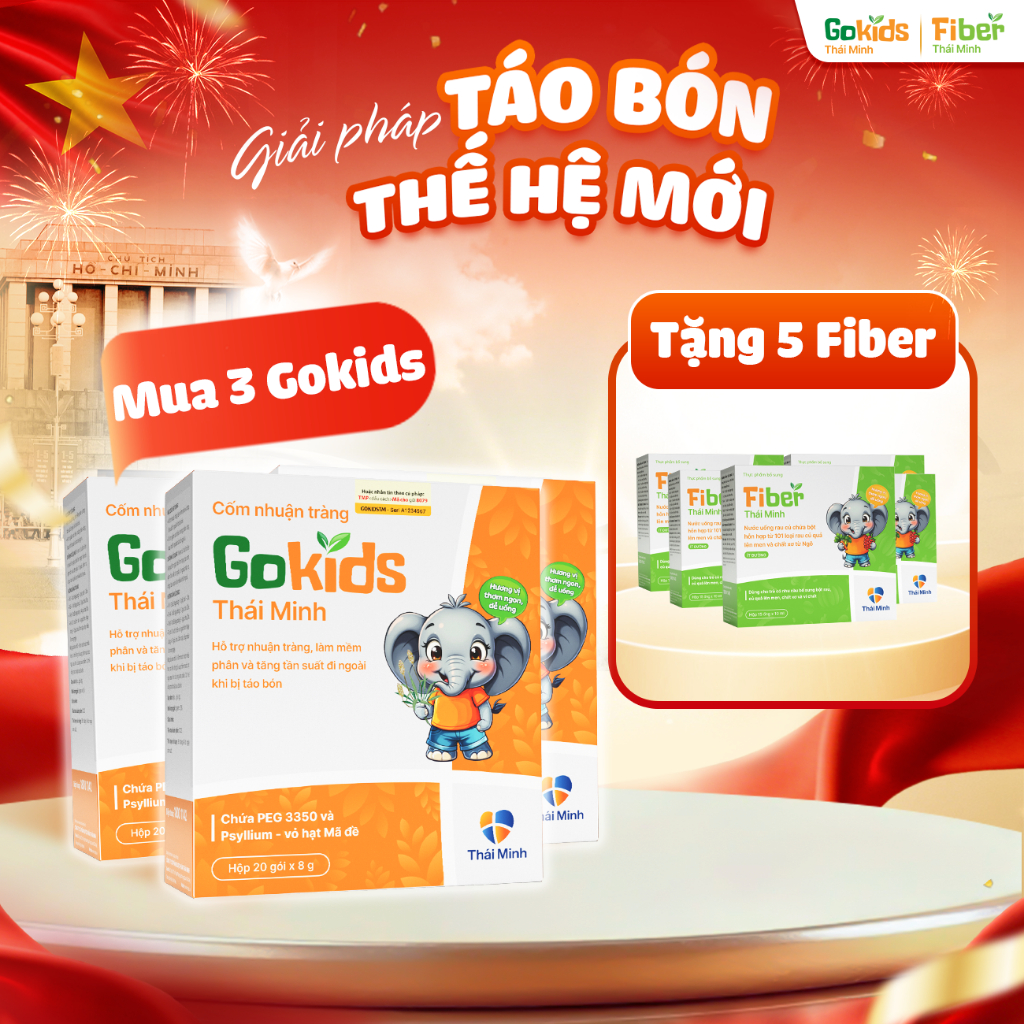 【MUA 3 TẶNG 5】Combo 3 Cốm nhuận tràng Gokids, TẶNG 5 TPBS Nước uống rau củ Fiber | Nuôi dưỡng hệ tiê