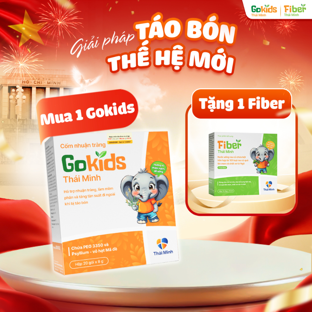 GOKIDS Thái Minh - Cốm nhuận tràng hỗ trợ làm mềm phân và tăng tần suất đi ngoài khi bị táo bón - Hộ