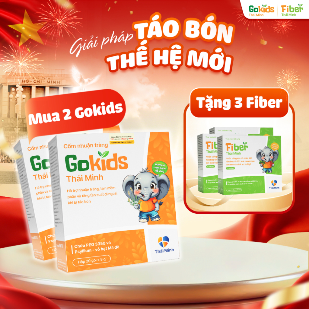 【MUA 2 TẶNG 3】Mua 2 Cốm nhuận tràng Gokids, TẶNG 3 TPBS Nước uống rau củ Fiber  | Nuôi dưỡng hệ tiêu