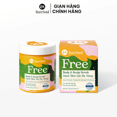 Muối tắm gội tẩy da chết da đầu, tóc Free BareSoul Salt Body & Scalp Scrub 330G