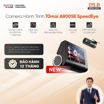 Camera Hành Trình 70mai A800SE Speedeye Cảnh Báo Giao Thông Thông Minh, Giám Sát Đỗ Xe 24/7 & Ghi Hình Khẩn Cấp