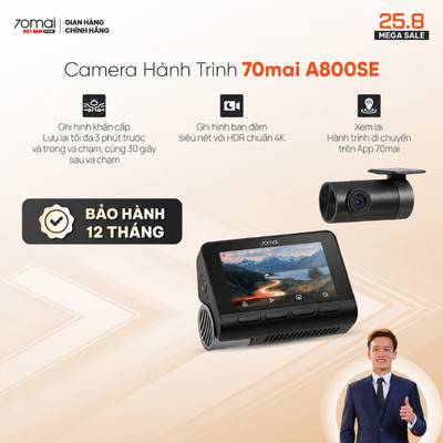 Camera hành trình 70mai A800SE độ phân giải 4K, cam trước sau, Chế độ HDR, Phiên Bản Quốc Tế