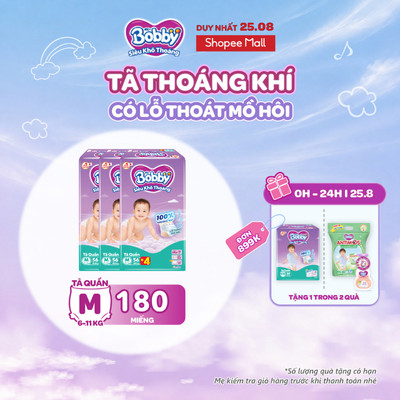 Combo 03 gói tã quần Bobby Siêu Khô Thoáng - 100% Thoáng Khí  Super Jumbo M56/L48/XL42/XXL38/XXXL29