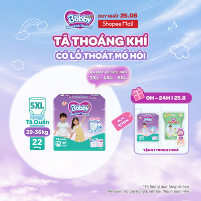 Tã quần Bobby Siêu Khô Thoáng - 100% Thoáng Khí Super Jumbo M56/L48/XL42/XXL38/3XL24/3XL31/4XL23/5XL22