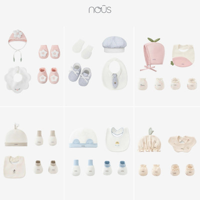 Set phụ kiện 4 món mũ, yếm, bao tay chân Nous