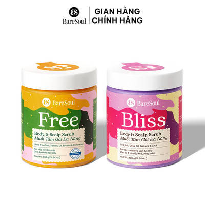 Combo Muối tắm tẩy da chết da đầu hỗ trợ mọc tóc, giảm bết dầu BareSoul BLISS + FREE 300
