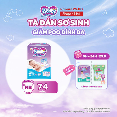 Tã dán sơ sinh Bobby NB70/S54/M46 mới- Lõi nén cotton-soft 3mm