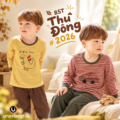 Bộ tay dài mặc ngủ quần áo thun cotton mặc nhà mùa hè thu dáng rộng cho bé trai và bé gái Unifriend Hàn Quốc U2024-49