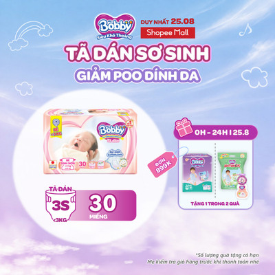 Tã dán Bobby cho trẻ thiếu tháng <3KG 30 miếng/gói