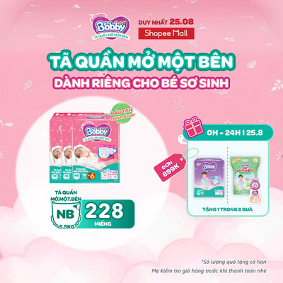 [MỚI][TẶNG MIẾNG] Combo 3 gói tã quần mở một bên Bobby dành cho bé sơ sinh size NB70+6/NB-S74/ S80/ S-M62