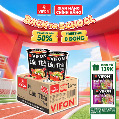 [SALE 70%] Thùng 24 Ly Mì VIFON 60g Đa Dạng Hương Vị Lẩu Thái Tôm/ Lẩu Thái Chay Sala Thơm Ngon Tiện Lợi
