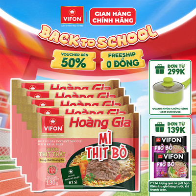 Set 5 gói VIFON Mì Hoàng gia Thịt bằm/Lẩu cua/Thịt bò/Kim chi/Lẩu thái/Hải sản/Hoành thánh/Mì quảng thịt bằm