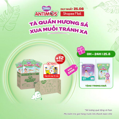 [THÙNG TIẾT KIỆM TÔ MÀU]CB 3gói tã Quần Xua Muỗi Bobby Antimos–Hàng rào Sả tự nhiên Bye Muỗi 8H-M52/L50+2/XL48+4/XXL46+6