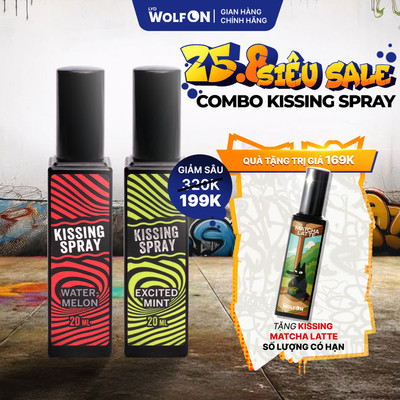 Combo Kissing Spray Vị Dưa Hấu, Đào, Bạc Hà LYD Wolf On, Xịt Thơm Miệng, Vị The Mát Tự Nhiên 20ml