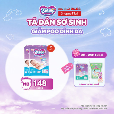 Combo 2 tã dán sơ sinh Bobby NB70/S54/M46 mới- Lõi nén cotton-soft 3mm