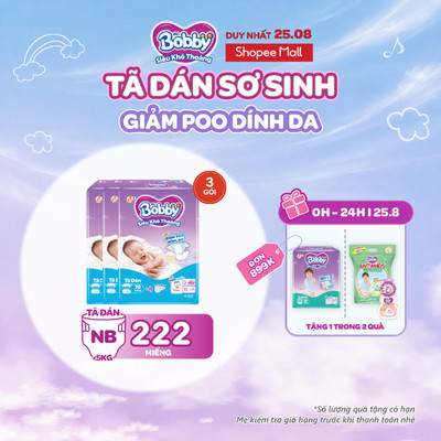 Combo 3 tã dán sơ sinh Bobby NB70/S54/M46 mới- Lõi nén cotton-soft 3mm