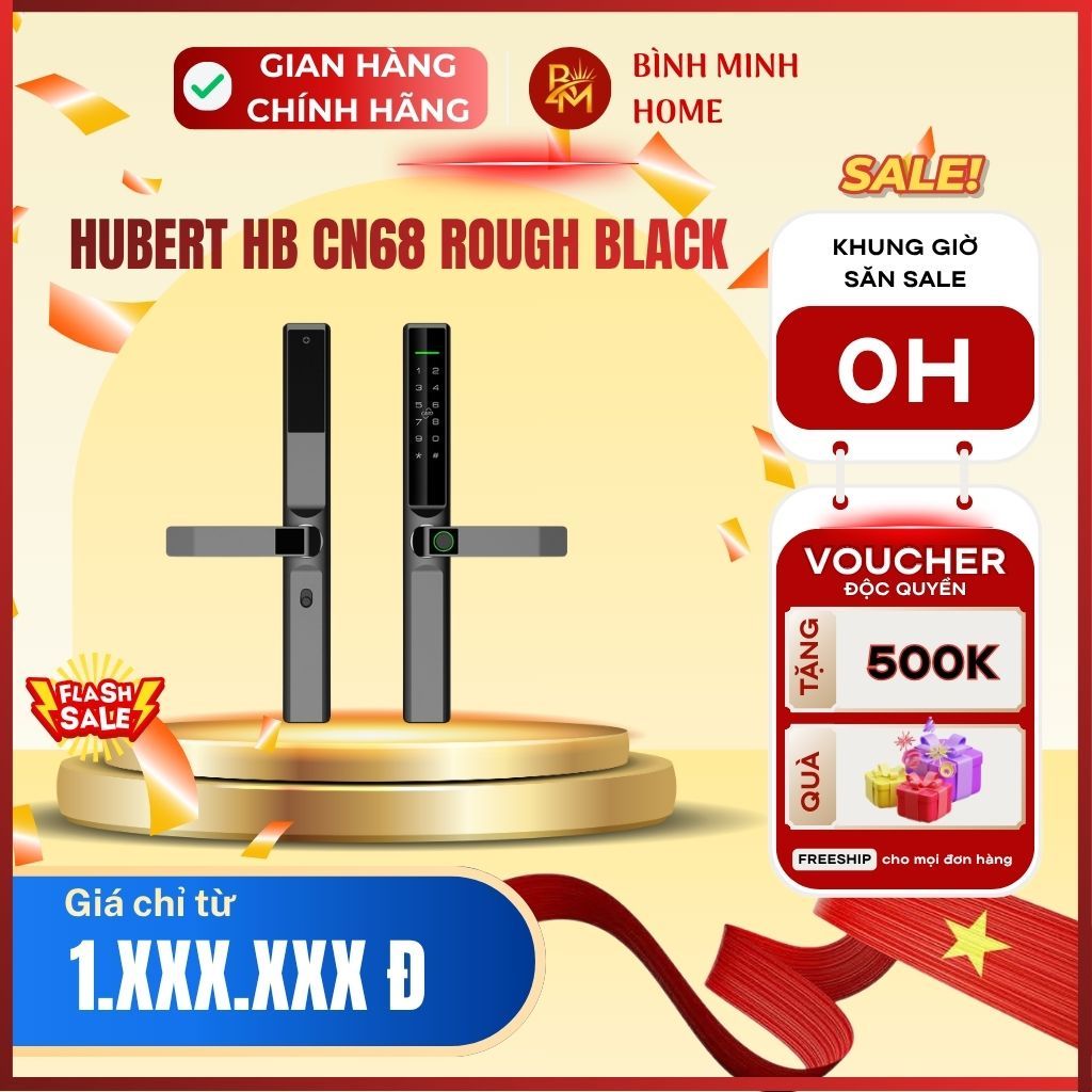 Khóa vân tay cửa nhôm HUBERT HB CN68 Rough Black, màu đen nhám tĩnh điện, chuẩn chống nước IP68