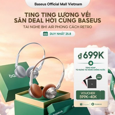 Tai Nghe Chụp Tai Baseus Bass BH1 Air - Thiết Kế Retro Siêu Nhẹ 90g, Pin 80h, Chống Ồn ENC Thông Minh Lọc Sạch Tạp Âm