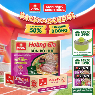 [VOUCHER HOT 10%] Thùng 18 Gói Phở Bò Hoàng Gia VIFON Có Thịt Thật 120g/Gói